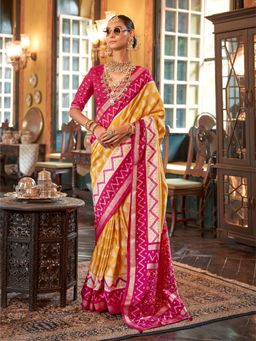 Elora - Polyester Viscose silk Patola Printed Saree(Yellow)
