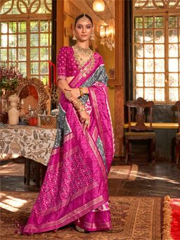 Elora - Polyester Viscose silk Patola Printed Saree(Grey)