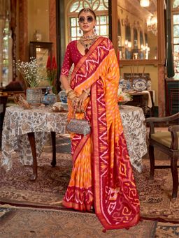 Elora - Polyester Viscose silk Patola Printed Saree(Orange)