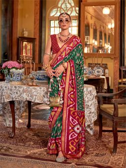 Elora - Polyester Viscose silk Patola Printed Saree(Green)