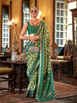 Elora - Polyester Viscose silk Patola Printed Saree(Olive Green)