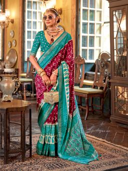 Elora - Polyester Viscose silk Patola Printed Saree(Maroon)