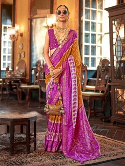 Elora - Polyester Viscose silk Patola Printed Saree(Orange)