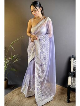 SGF11 - Lavender Women's Organza Soft Silk Saree with Unstitched Blouse