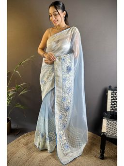 SGF11 - Light Blue Women's Organza Soft Silk Saree with Unstitched Blouse