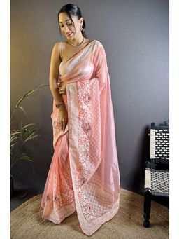 SGF11 - Orange Women's Organza Soft Silk Saree with Unstitched Blouse