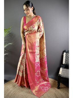 SGF11 - Cream Women's Kanjivaram Tissue Soft Silk Saree with Unstitched Blouse