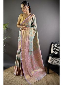SGF11 - Light Blue Women's Kanjivaram Tissue Soft Silk Saree with Unstitched Blouse