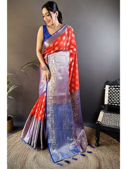 SGF11 - Orange Women's Kanjivaram Soft Silk Saree with Unstitched Blouse