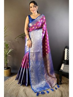 SGF11 - Purple Women's Kanjivaram Soft Silk Saree with Unstitched Blouse