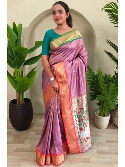 SGF11 - Light Pink Women's Kanjivaram Paithani Soft Silk Saree with Unstitched Blouse