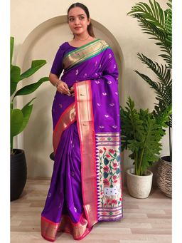 SGF11 - Purple Women's Kanjivaram Paithani Soft Silk Saree with Unstitched Blouse