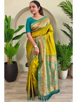 SGF11 - Light Green Women's Kanjivaram Paithani Soft Silk Saree with Unstitched Blouse