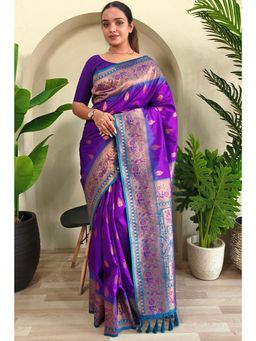 SGF11 - Purple Women's Kanjivaram Paithani Soft Silk Saree with Unstitched Blouse