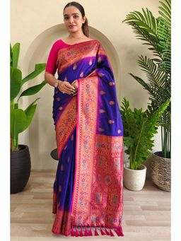 SGF11 - Violet Women's Kanjivaram Paithani Soft Silk Saree with Unstitched Blouse