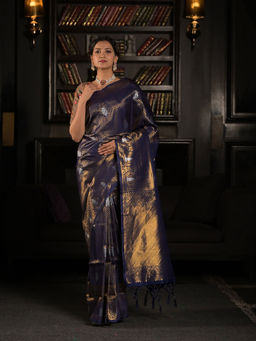 EXCLUSIVA - Blue Soft Banarasi Saree with Unstitched Blouse