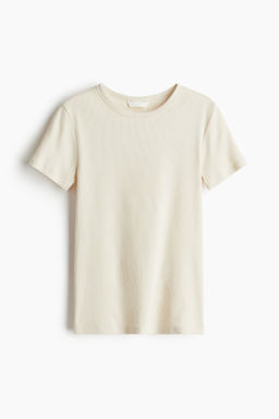 H&M - Women Beige Ribbed T-Shirt