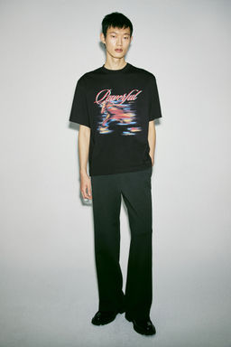 H&M - Men Black Loose Fit Printed T-Shirt