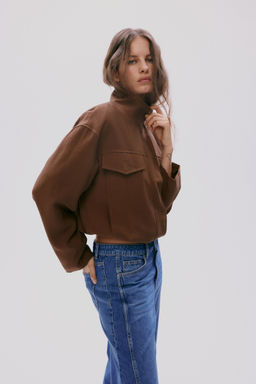 H&M - Women Brown Funnel-Collar Jacket