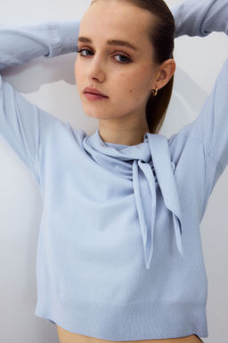 H&M - Women Blue Scarf-Collar Jumper