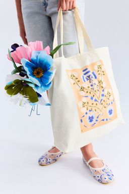 H&M - Girls White Printed Canvas Tote Bag