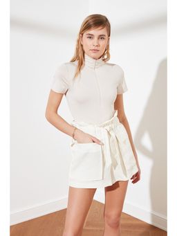 Trendyol - Stone Semi-fit Solid-plain Round Neck Bodysuit