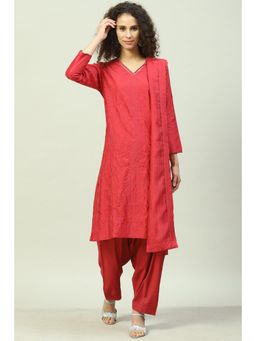 Biba - Red Embroidered Suit (Set of 3)