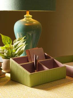 Pure Home + Living - Green Stitched Faux Leather Organiser