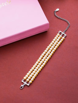 Estele - Gold Plated Splendid Pearl Bracelet with Austrian Crystals for Women