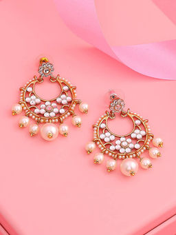 Estele - Gold Plated Intricately Designed Chandbali Earrings with Kundan & Pearl for Women