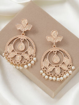Estele - Rose Gold Plated Elegant Chandbali Pearl Earrings for Women