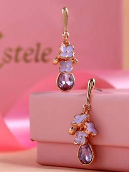 Estele - Rose Gold Plated White Enamel Flower Charm Dangle Earrings For Girls