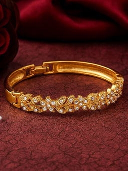 Estele - Gold Plated Flower Designer Cuff Bracelet with Austrian Crystals for Women