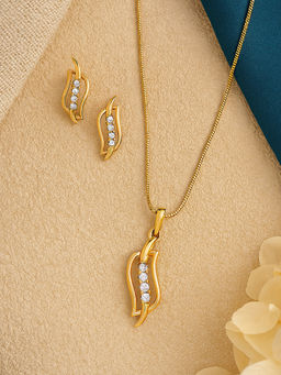 Estele - Gold Plated Leaflet Designer Necklace with Austrian Crystals for Women (Set of 2)