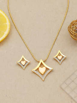 Estele - Gold Plated Diamond Heart Designer Necklace with Crystals for Women (Set of 2)