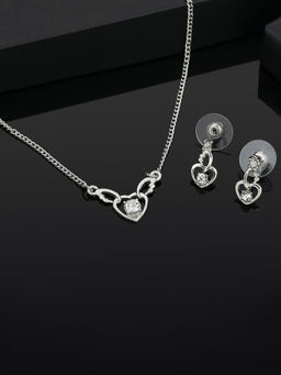 Estele - Rhodium Plated Heart with Wings Shaped Pendant with Crystals for Women (Set of 2)