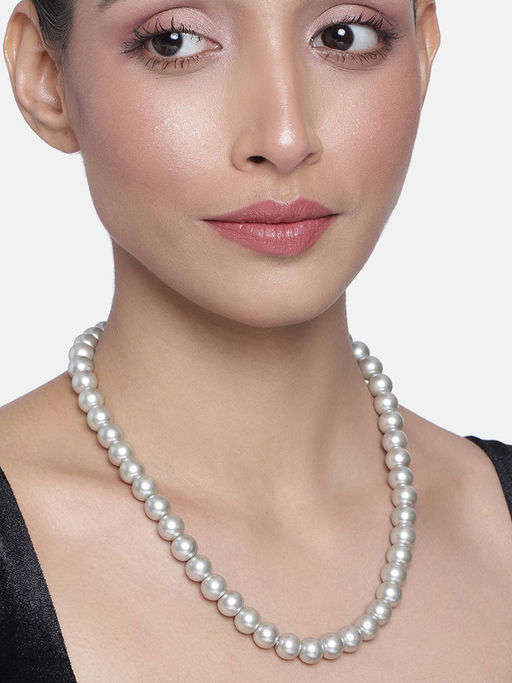 Estele Rhodium Plated Magnificent Pearl Necklace for Women