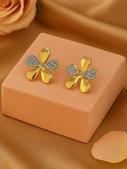 Estele - Gold Plated CZ Petal Stud Earrings for Women