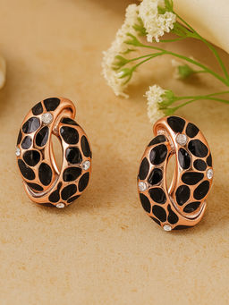 Estele - Rose Gold Plated Earrings with Black Coloured Flower Print for Women