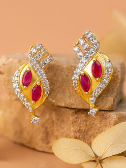 Estele - Gold Plated CZ Marquise Designer Stud Earrings with Ruby for Women