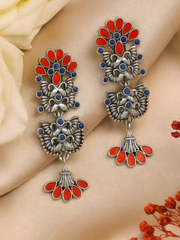 Estele - Rhodium Plated Multicolour Meenakari Floral Designer Earrings for Women