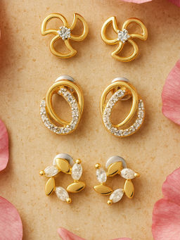 Estele - Gold Plated Radiance Stud Combo Earrings Set for Girls and Women