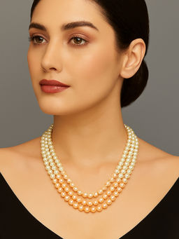 Estele - Gold Plated Attractive Three Layered Pearl Necklace for Women
