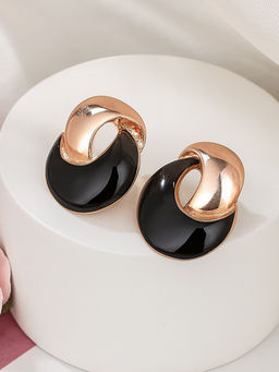 Estele - Rose Gold Plated Circular Stud Earrings with Black Enamel for Girls and Women