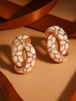 Estele - Rose Gold Plated Elegant Stud Earrings with White Enamel and crystal for Women