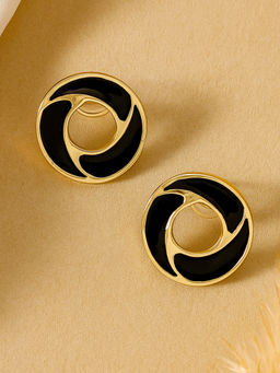 Estele - Gold Plated Tiny Classic Designer Stud Earrings with Black Enamel for Girls/Women