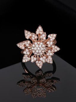 Estele - Rose Gold Plated CZ Daisy Flower Shaped Finger Ring for Women