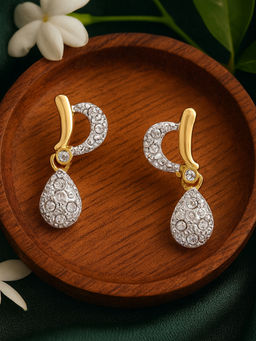 Estele - Gold Plated Elegant Drop Earrings with Crystals for Women