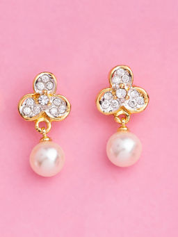 Estele - Gold Plated Flower Pearl Drop Earrings with Austrian Crystals for Women