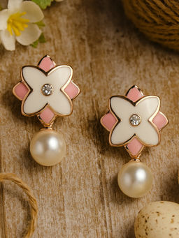 Estele - Rose Gold Plating Floral Pearl Drop Earrings for Women